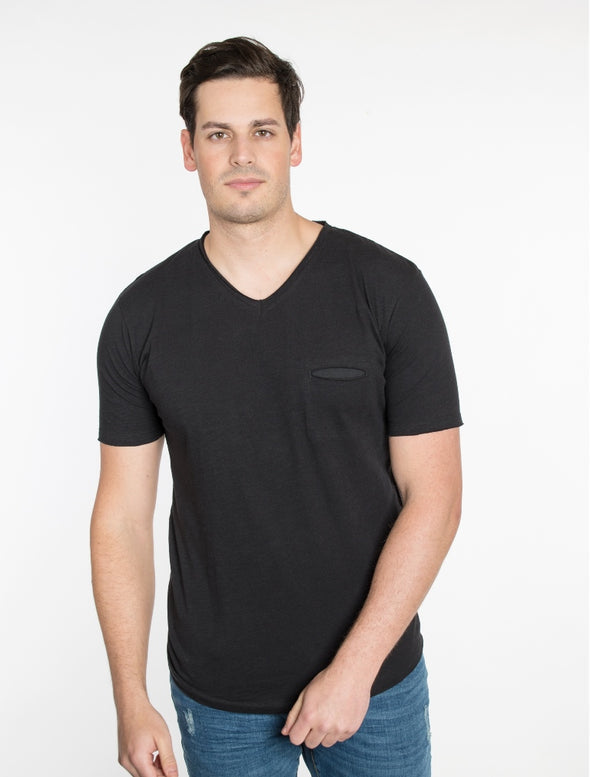 Solid Black V-Neck Cotton T-Shirt